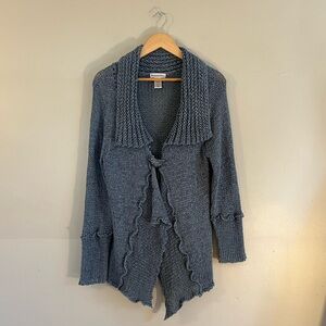 90’s Parkhurst Blue Open Weave Ruffle Cardigan Sweater Coastal Boho Whimsy